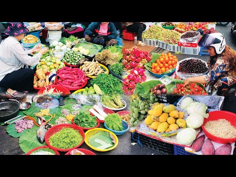 FRESH Vegetables, fruit & Meats in Boeng Prolit street food in Khan 7 Makar, Cambodia