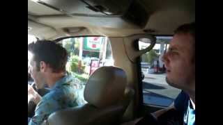 Scott Cowie rehearsing Gold Digga in the car with Harley Jay