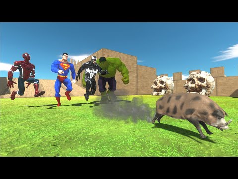 SUPER HERO Race To Get a Eat PIG - Animal Revolt Battle Simulator