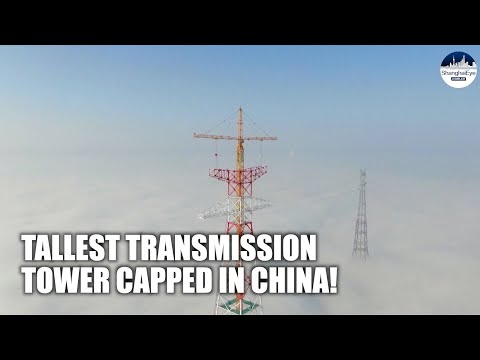 DRONE: China builds world's tallest power transmission with a height of 385 meters (1263ft)!