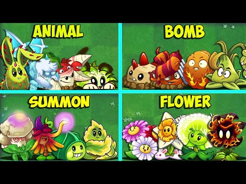 Team SUMMON vs BOMB vs ANIMAL vs FLOWER - Who Will Win? - Pvz 2 Team Plant Vs Team Plant