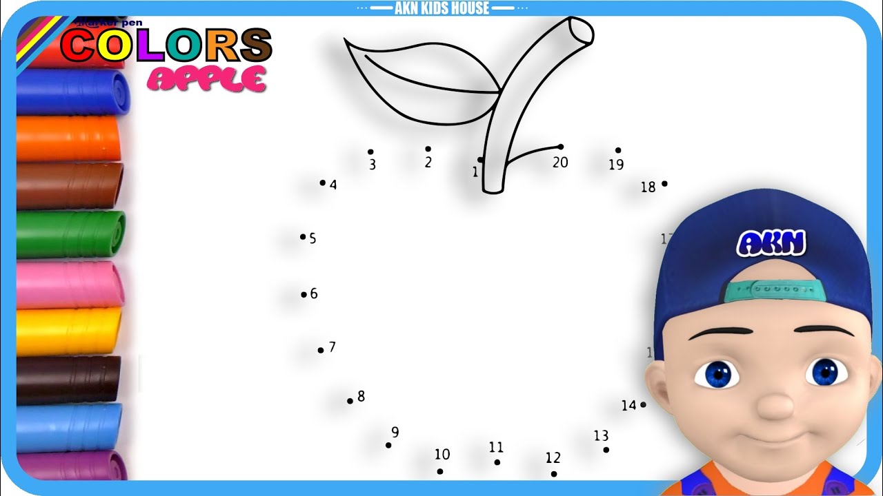 Dot to dot ( Fruits ) Apple Drawing  and Marker Pencil Coloring / Akn Kids House