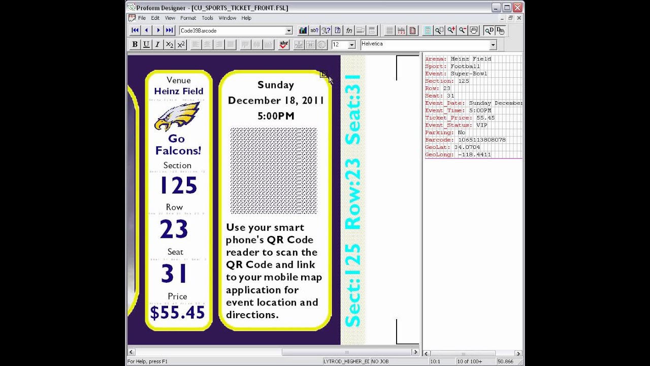 Sports Ticket - 1D Barcode