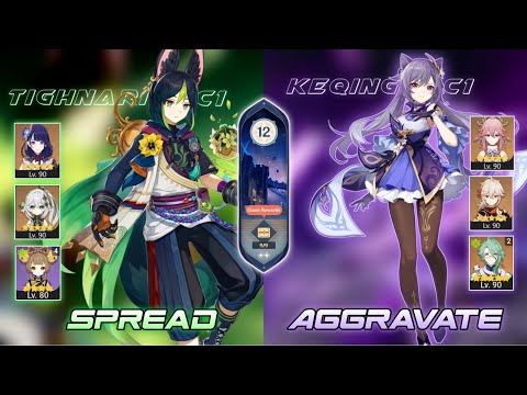 C1 Tighnari Spread / C1 keqing aggravate / 4.1 spiral abyss floor 12 - 9 stars #spiralabyss