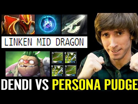 DENDI vs PERSONA PUDGE! WTF Dragon Knight LINKEN MID 100% Imba Counter Build Dota 2 Pro Gameplay