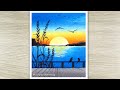 How to Draw Sunrise with oil pastels, Sunset Nature Drawing