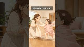 また逃げてる…お風呂上がりのタオル追いかけっこ