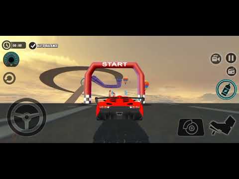 impossible stunt car tracks 3d game , red car driving,challenge mode level 24