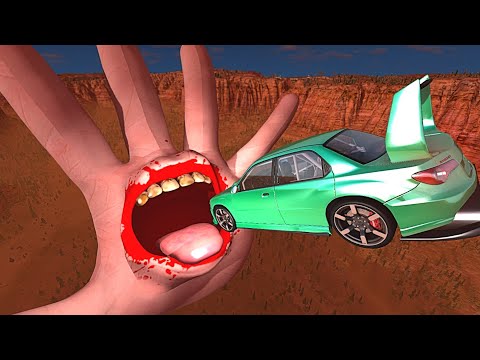BeamNG.drive - Cars Jumping into Hand with MOUTH (Halloween Special)