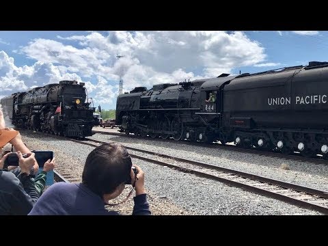 Big Boy, Worlds Largest Steam Locomotive Passing UP 844 !  3 Train Meet!