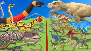 Reptiles Battle - Revolt of Giant Titanoboa vs Dinosaurs T-Rex Animal Revolt Battle Simulator