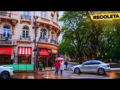 Relaxing Rain Walk in Recoleta 🌧️ | Caminata tranquila por Av. Santa Fe, Buenos Aires 🇦🇷 [4K 60FPS]