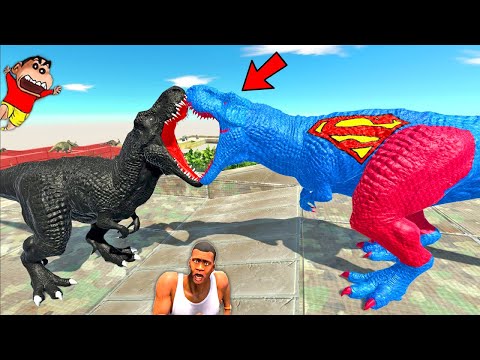 DARK T-REX vs SUPERMAN T-REX vs SPIDERMAN T-REX vs HULK T-REX in Animal Revolt Battle Simulator