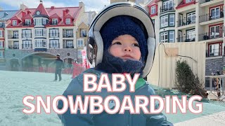 One Year Old First Time Snowboarding