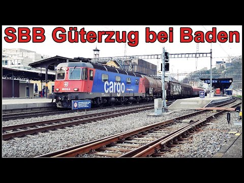 two swiss freight trains in Baden / SBB CFF FFS Cargo Züge bei Baden, Schweiz 2020