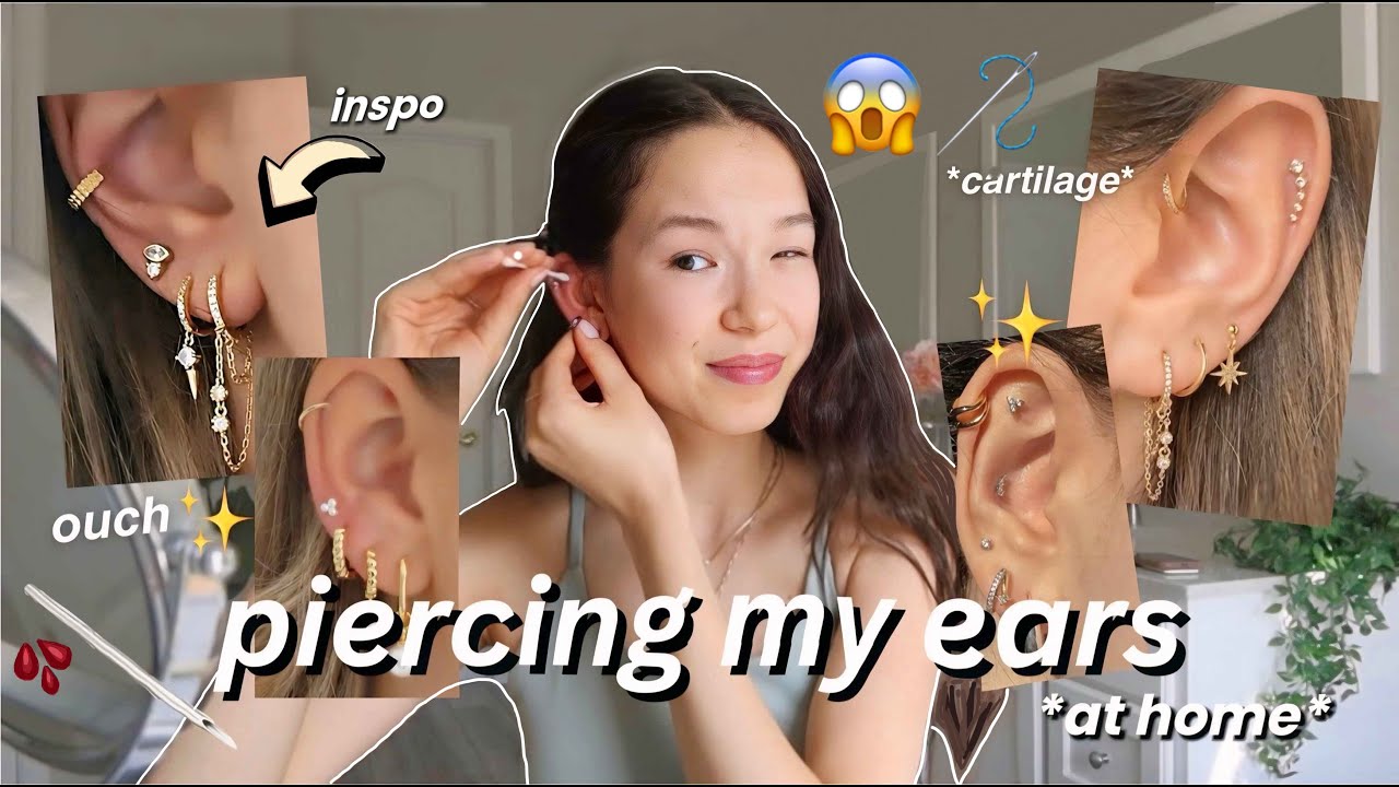 PIERCING MY EARS!! *at home* how to pierce your ears✨