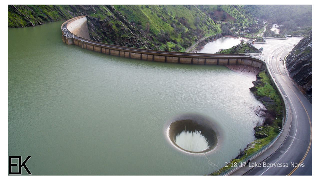 Overflowing Glory Hole Spillway at Lake Berryessa Drone Report - Lake Berryessa News 2-18-17 thumnail