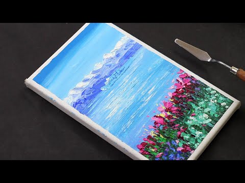 Abstract Landscape Painting with palette knife / Snow mountain painting / Flower painting / #343