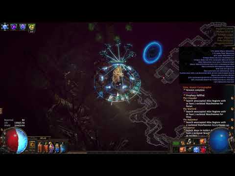 Path of Exile 3.10 Delirium - Storm Brand Archmage Hierophant gameplay, vs. T16 metamorph