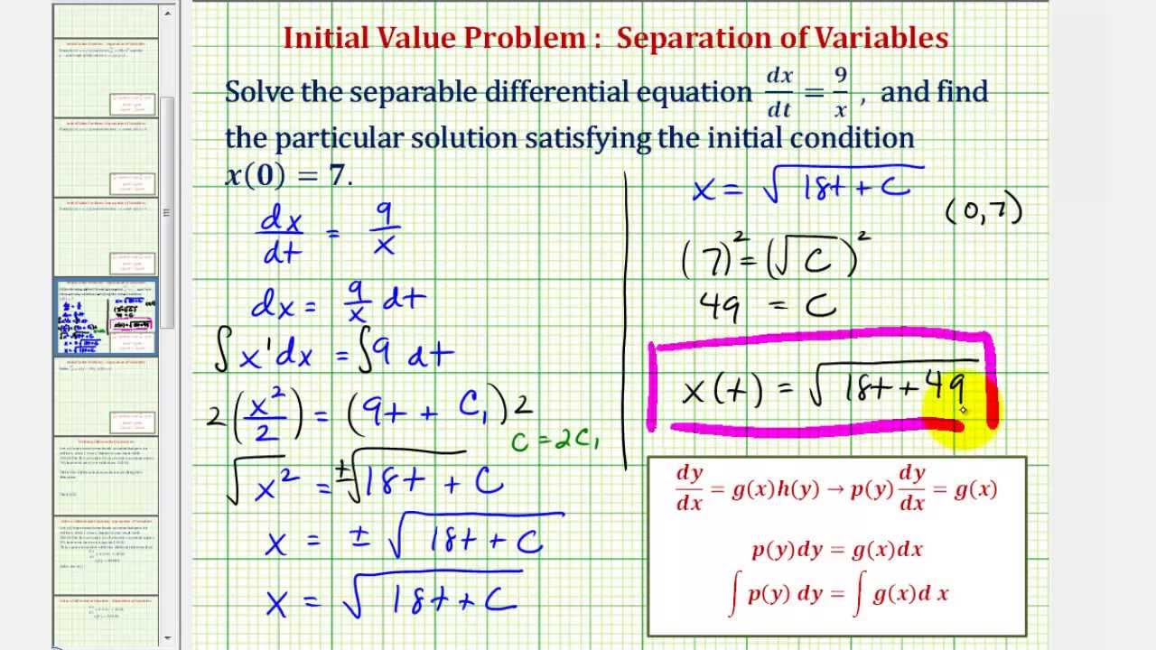 Ex 2: Initial Value Problem Using Separation of Variables (Square Root)