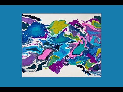 Fluid Acrylic Pouring Superbly Colorful Puddles Abstract Tilted #5805 -9.17.19