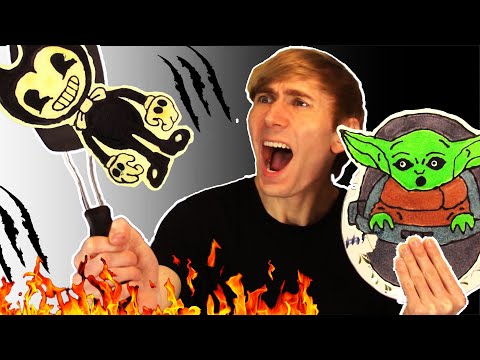 BENDY RETURNS!!!😈PANCAKE ART CHALLENGE - Learn How To Make DIY BABY YODA Star Wars
