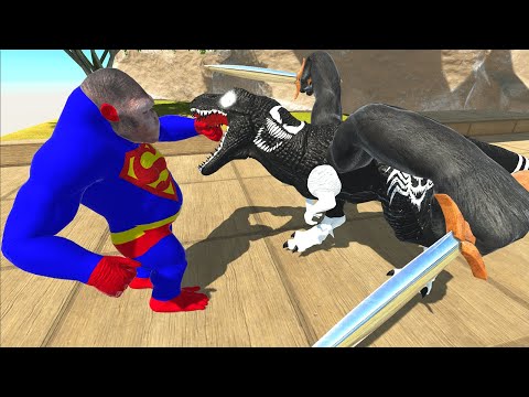 SUPERMAN GORO vs VENOM T REX MOUNTAIN DEATH FALL - Animal Revolt Battle Simulator