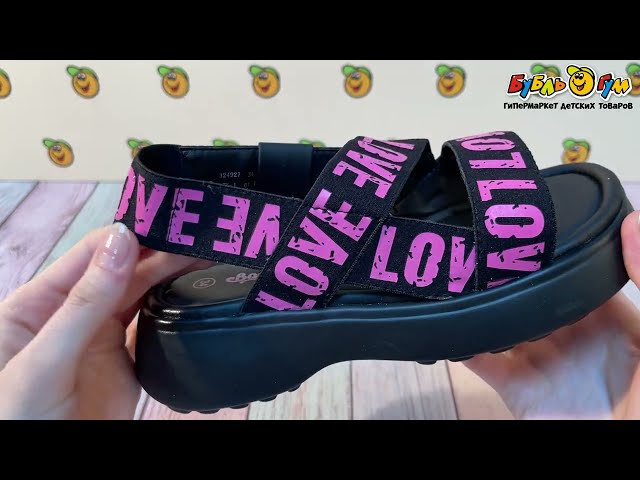 Сандалии Barbaris с розовыми надписями love на платформе черные - видео