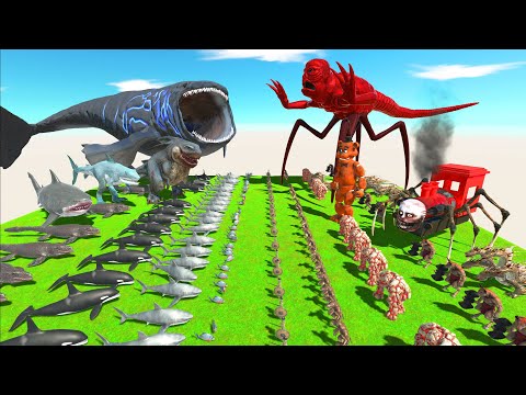 Aquatics Revolt Battle with Bloop + Megalodon  VS Team Titanus Red - Animal Revolt Battle Simulator