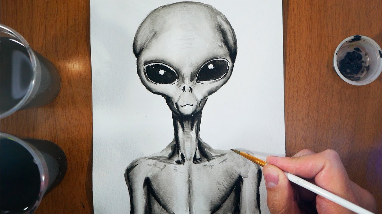 Cómo dibujar un alien realista con acuarela – dibujar un extraterrestre