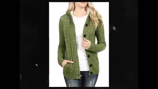 Sidefeel Women Hooded Knit Cardigans Button Cable Sweater Coat