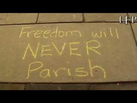 Chalk graffiti marks spot of protest