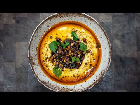 Shane Delia's Hummus, with Spiced Lamb & Pine nuts