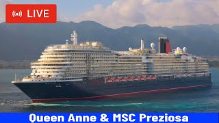 SHIPS TV - Queen Anne & MSC Preziosa Cruise Ships Departing Port of Southampton (LIVE)