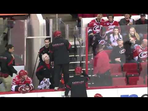 Derek Joslin and Alexei Ponikarovsky crush Adam Burrish and break the glass [HD]