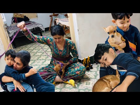 3 kids ke saath busy village life 