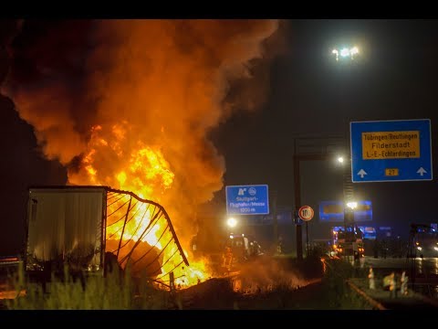 [FLAME INFERNO ON THE A8] Heating oil truck and tractor tires burn all night - 1 dead