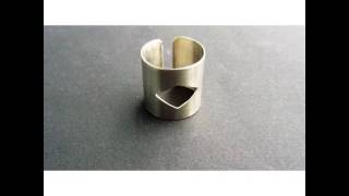Wide band-Silver ring-Cut out-Geometric-Adjustable-Cuff