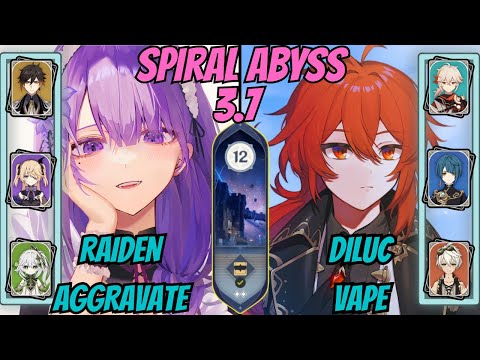 Raiden + Nahida Aggravate / Diluc Vape Spiral Abyss 3.7 Floor 12 Genshin Impact
