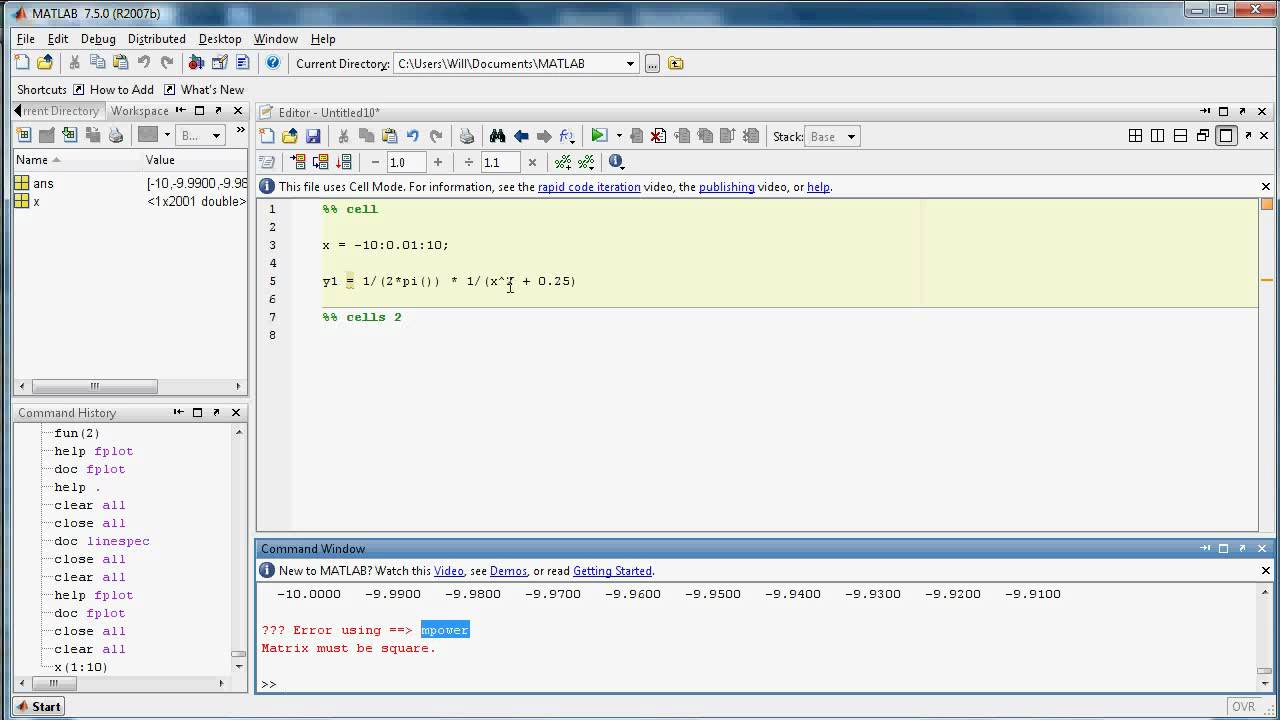 Matlab 2 of 4 Plotting a function numerically