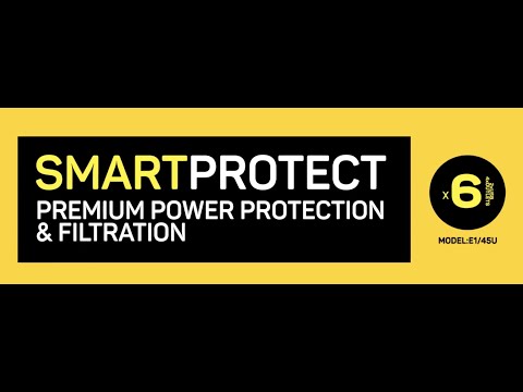 Slide 6 - Smart Protect 6. Universal Filter and Surge Protector. 4 Outlets + 2xUSB (4.8A), angle plug (video)