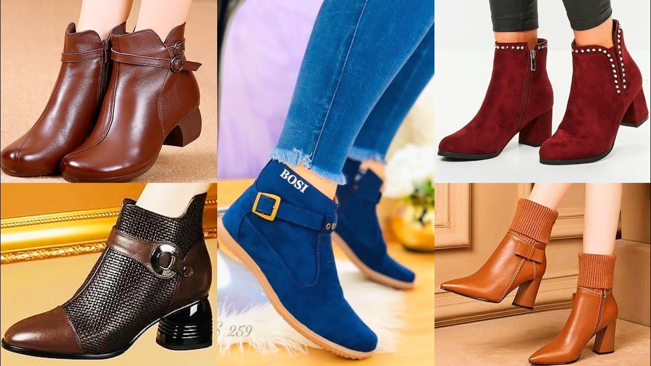 💖Botines de piel auténtica zapatos de marca para mujer tacones altos colección de zapatos de cuero
