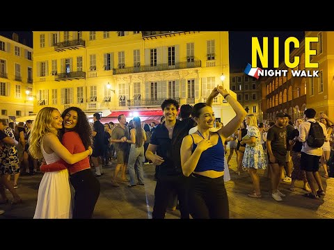 Nice, France 4K Night Walking Tour of French Riviera | Nightlife