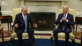 ראש הממשלה בנימין נתניהו נפגש עם נשיא ארצות-הברית ג'ו ביידן, בבית הלבן (עדכוני משרד ראש הממשלה) - התמונה מוצגת ישירות מתוך אתר האינטרנט יוטיוב. זכויות היוצרים בתמונה שייכות ליוצרה. קישור קרדיט למקור התוכן נמצא בתוך דף הסרטון