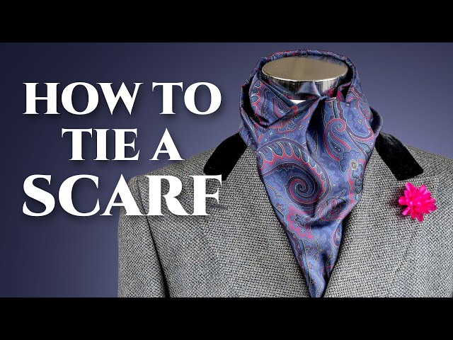 Long silk scarf for men. Elegant navy blue print