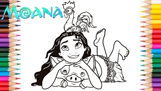 Coloring Moana, Pua & Heihei - Moana Coloring Pages | Labolina Coloring TV