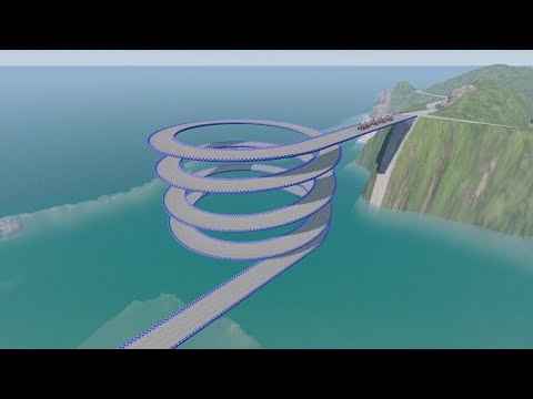 Impossible Loop Spiral Bridge Crossing Cars Vs Cliff and Deep Water BeamNG.Drive