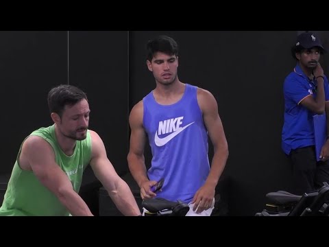 Carlos Alcaraz on and off-court practice and warm-up routine pre QF match vs Zverev - AO2024