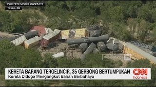 Kereta Barang Tergelincir, 35 Gerbong Bertumpukan