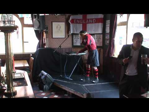 Frank Sidebottom sings a medley of football songs at The Salutation Pub